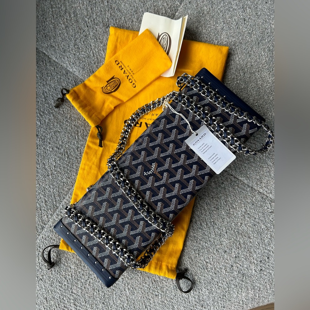 Goyard Saint Honore Trunk Bag Leather Blue Shoulder Rectangle Clutch Hardsided